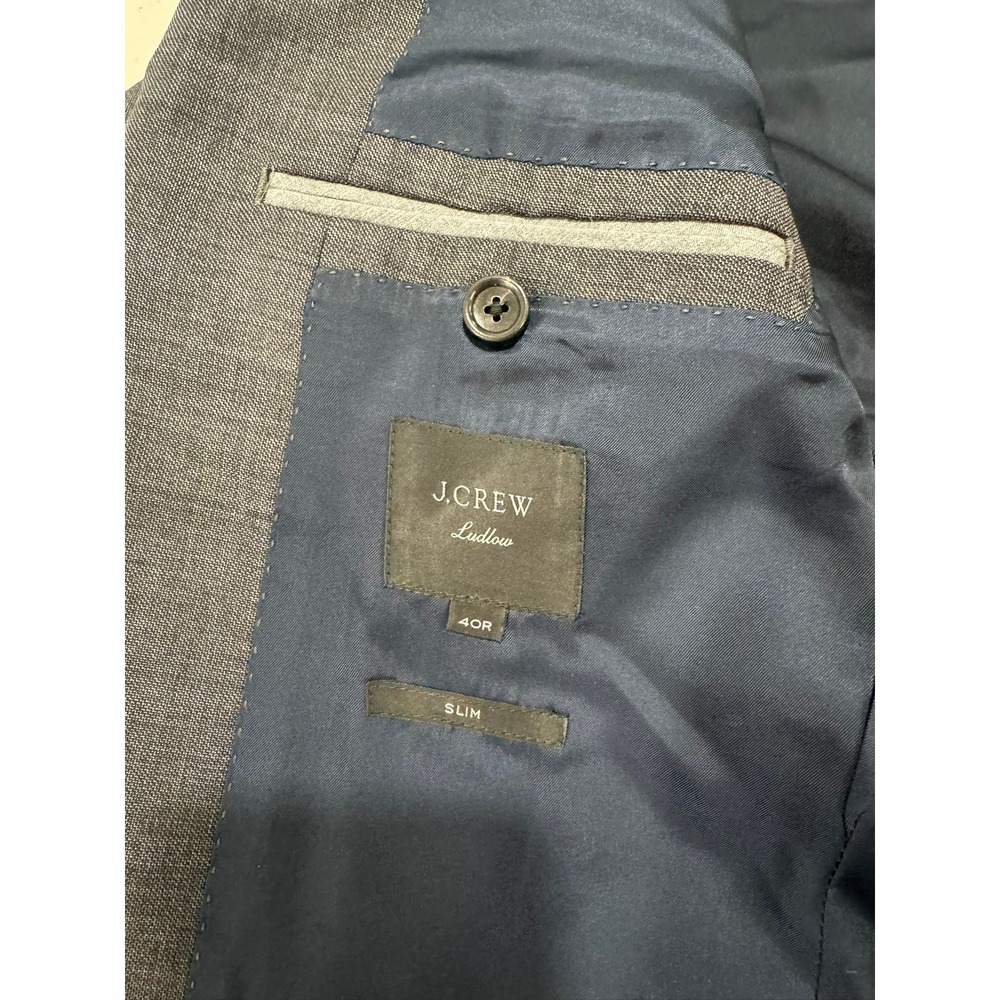 J. Crew Ludlow Men Slim Grey Wool Two Button Blazer Suit Jacket 40R - Picture 11 of 12